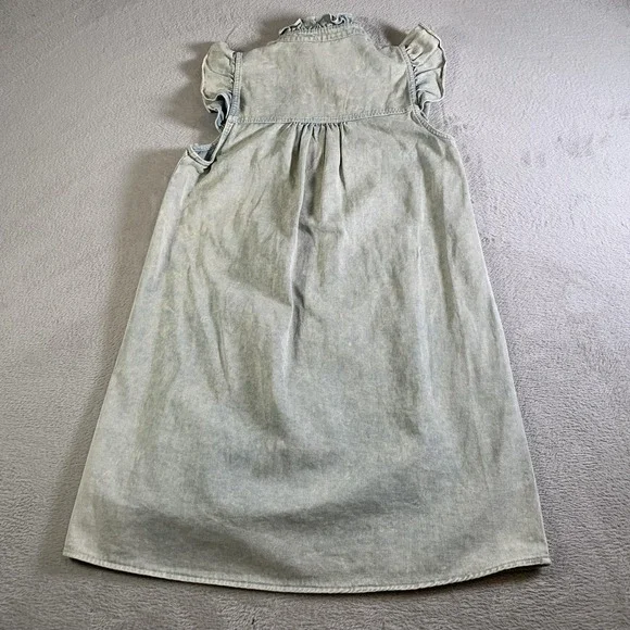 Entro Dress Womens Small Blue Denim Ruffle High Neck Button Up Shirt Dress NEW - Picture 11 of 12